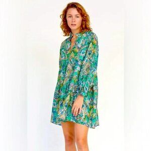 Chufy Aye Short Tunic Dress Women Size L Green Cotton/Silk